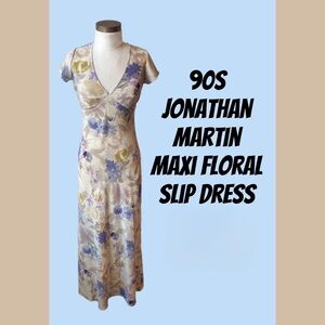Jonathan Martin Floral Maxi Slip Dress - Cream and Purple